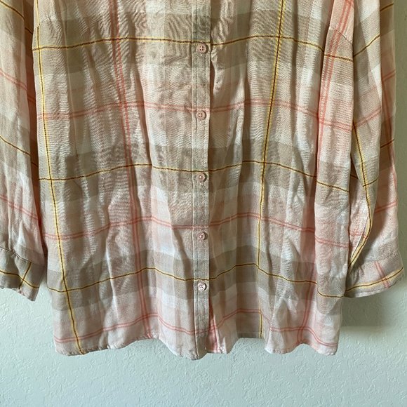 Catherines Womens Blouse Button Up Plaid Size 0X Long Sleeves Pink Casual Top - Picture 5 of 11